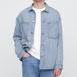 GAP Oversized SuperSoft Utility Shirt Jacket, Light Wash, Medium, NWT